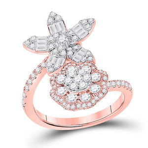 Diamond Fashion Ring | 14kt Rose Gold Womens Baguette Diamond Bypass Flower Cocktail Ring 1-1/3 Cttw | Splendid Jewellery GND