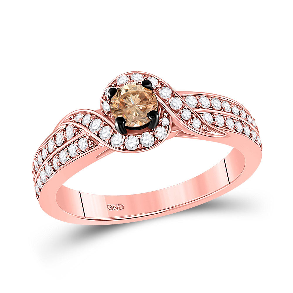 Diamond Fashion Ring | 14kt Rose Gold Womens Round Brown Diamond Solitaire Ring 3/4 Cttw | Splendid Jewellery GND