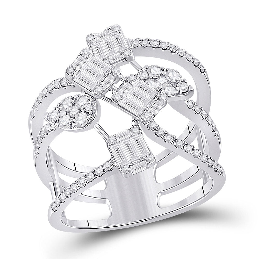 Diamond Fashion Ring | 14kt White Gold Womens Baguette Diamond Cluster Strand Fashion Ring 1-1/8 Cttw | Splendid Jewellery GND