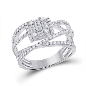 Diamond Fashion Ring | 14kt White Gold Womens Baguette Diamond Fashion Ring 1 Cttw | Splendid Jewellery GND