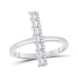Captivating Baguette and Round Diamond Linear Bar Fashion Ring - Top View