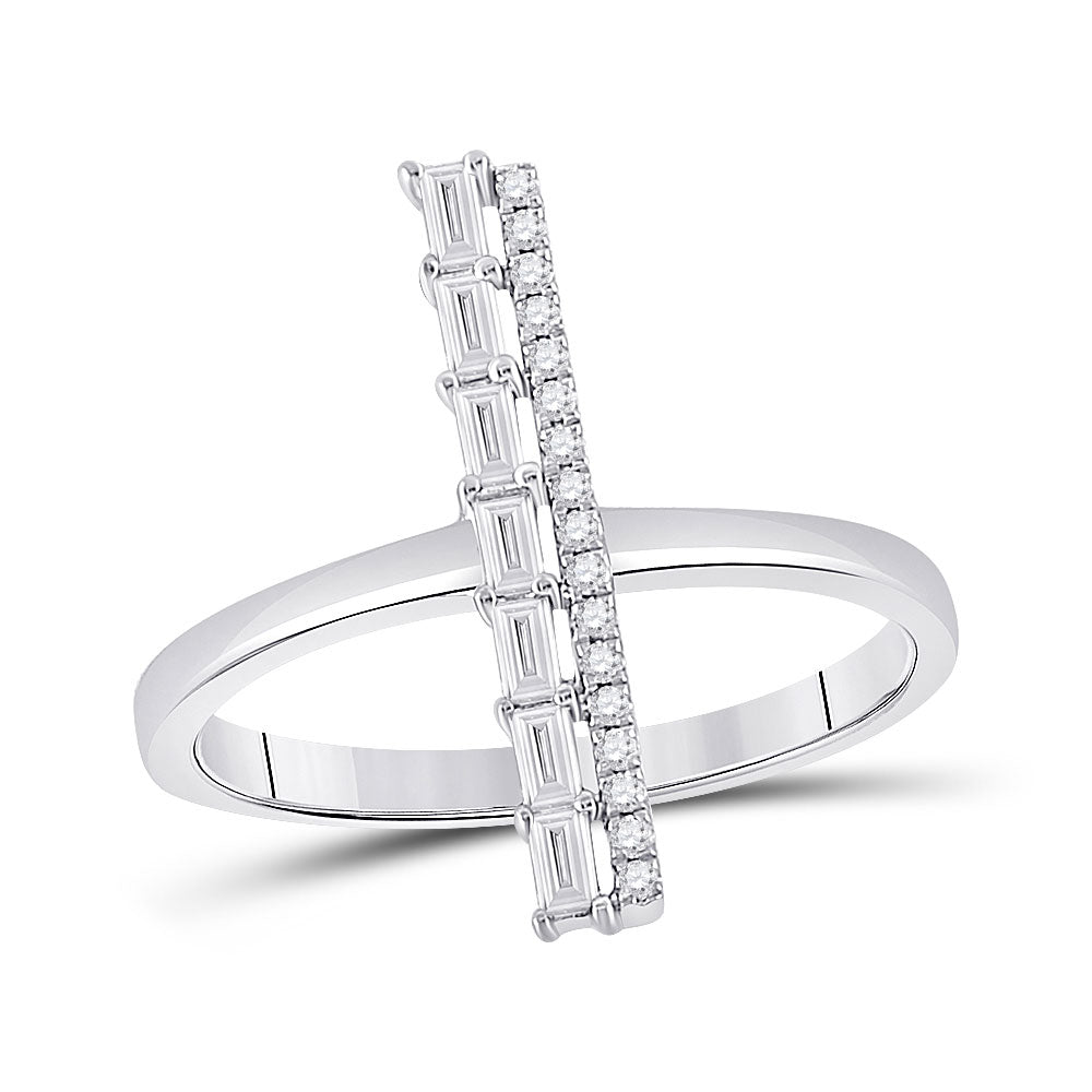 Diamond Fashion Ring | 14kt White Gold Womens Baguette Diamond Linear Bar Fashion Ring 1/3 Cttw | Splendid Jewellery GND