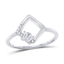 Radiant Reflections: 14kt White Gold Baguette Diamond Modern Fashion Ring - Top View