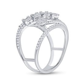 14kt White Gold Baguette and Round Diamond Fashion Ring - A Mesmerizing Display of Elegance and Sparkle - Front View