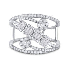 Load image into Gallery viewer, 14kt White Gold Baguette and Round Diamond Fashion Ring - A Mesmerizing Display of Elegance and Sparkle - Side View