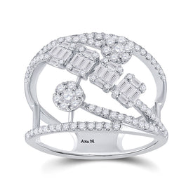 14kt White Gold Baguette and Round Diamond Fashion Ring - A Mesmerizing Display of Elegance and Sparkle - Top View