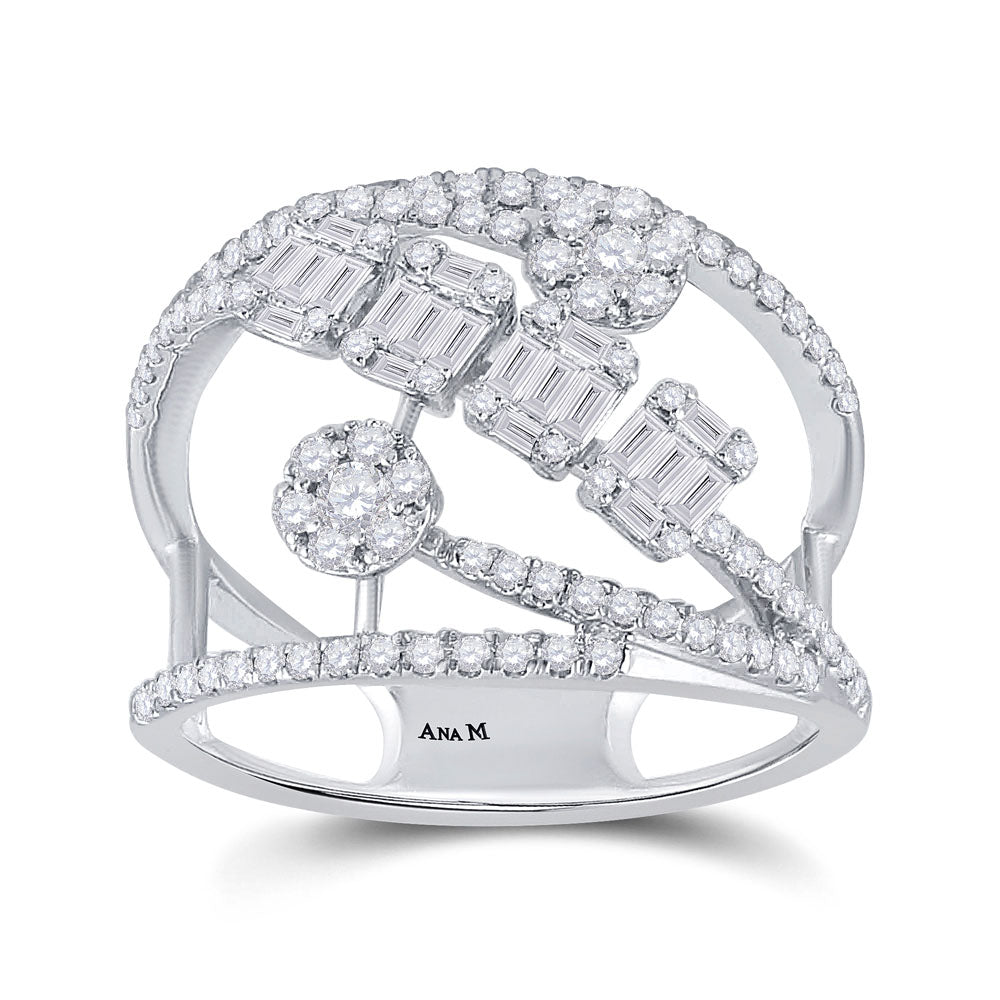 Diamond Fashion Ring | 14kt White Gold Womens Baguette Diamond Modern Fashion Ring 3/4 Cttw | Splendid Jewellery GND