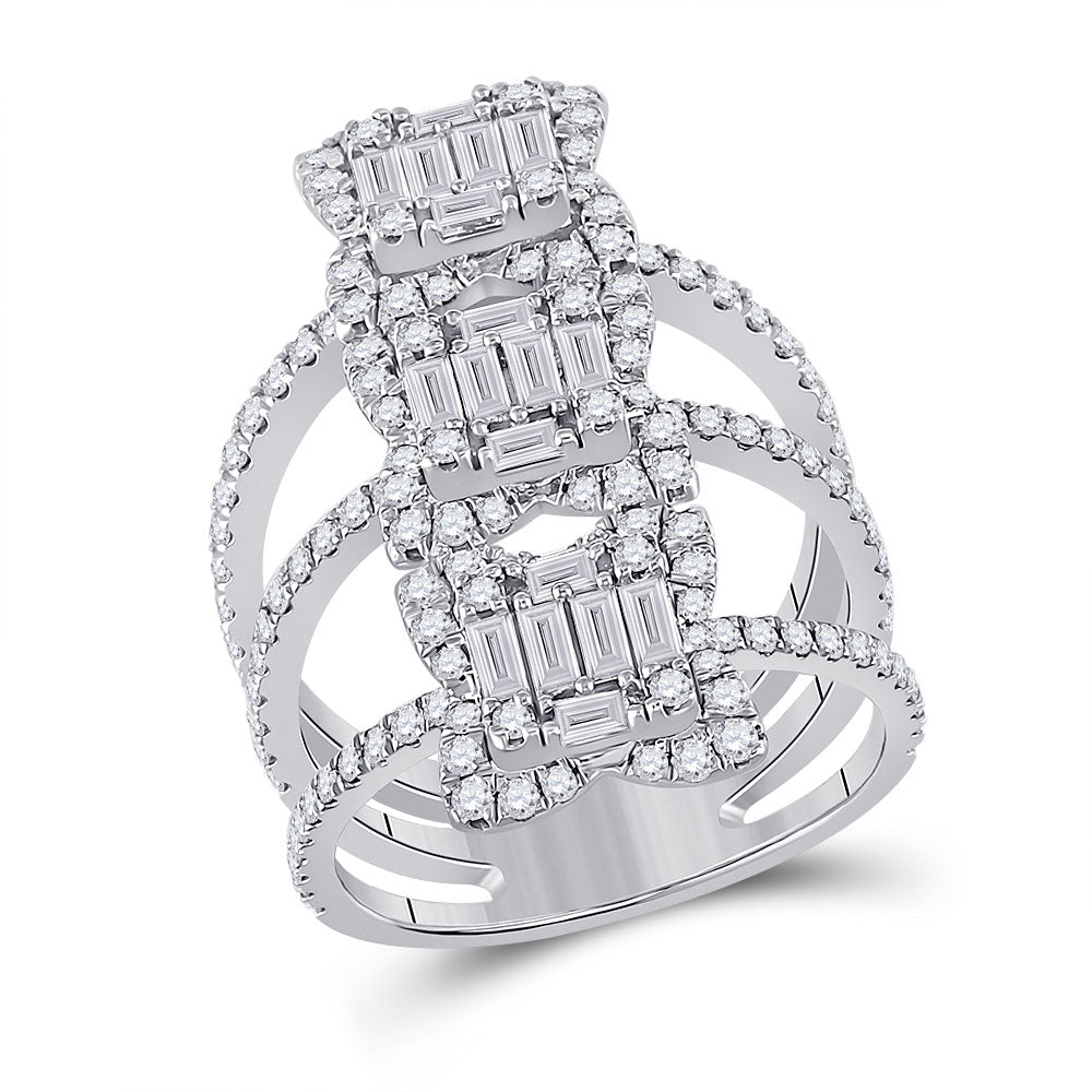 Diamond Fashion Ring | 14kt White Gold Womens Baguette Diamond Spiral Fashion Ring 1-7/8 Cttw | Splendid Jewellery GND