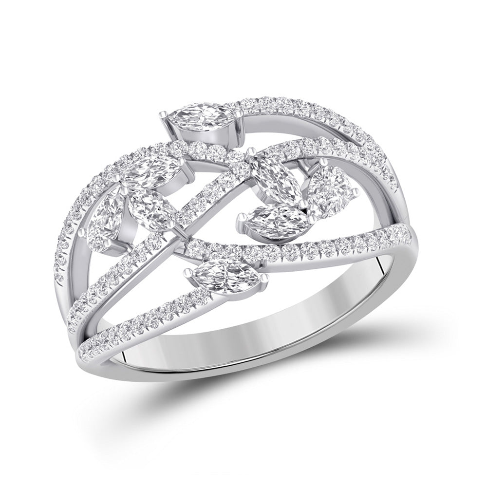 Diamond Fashion Ring | 14kt White Gold Womens Marquise Round Diamond Band Ring 1 Cttw | Splendid Jewellery GND