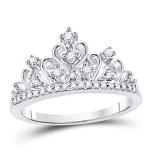 Load image into Gallery viewer, Regal Elegance: 14kt White Gold Women&#39;s Diamond Crown Tiara Band Ring - Top View