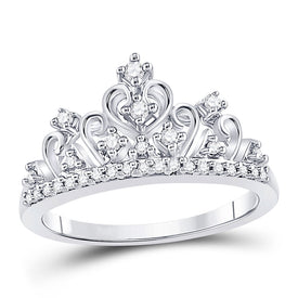 Regal Elegance: 14kt White Gold Women's Diamond Crown Tiara Band Ring - Top View