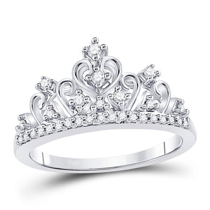 Diamond Fashion Ring | 14kt White Gold Womens Round Diamond Crown Tiara Band Ring 1/5 Cttw | Splendid Jewellery GND
