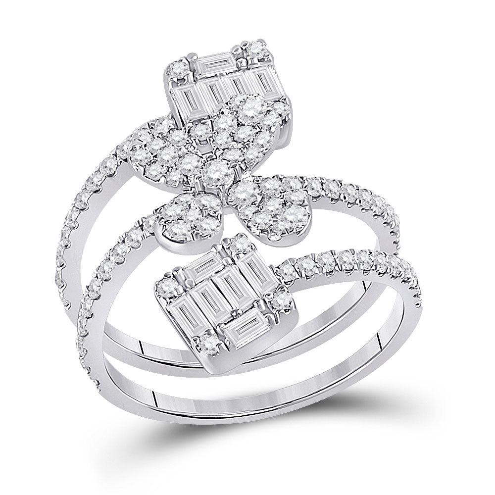 Diamond Fashion Ring | 14kt White Gold Womens Round Diamond Spiral Flower Fashion Ring 1 Cttw | Splendid Jewellery GND