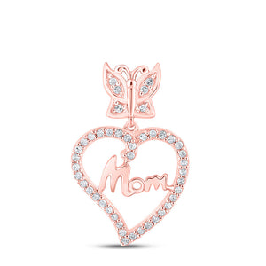 Diamond For Mom Pendant | 10kt Rose Gold Womens Round Diamond Heart Mom Pendant 1/8 Cttw | Splendid Jewellery GND