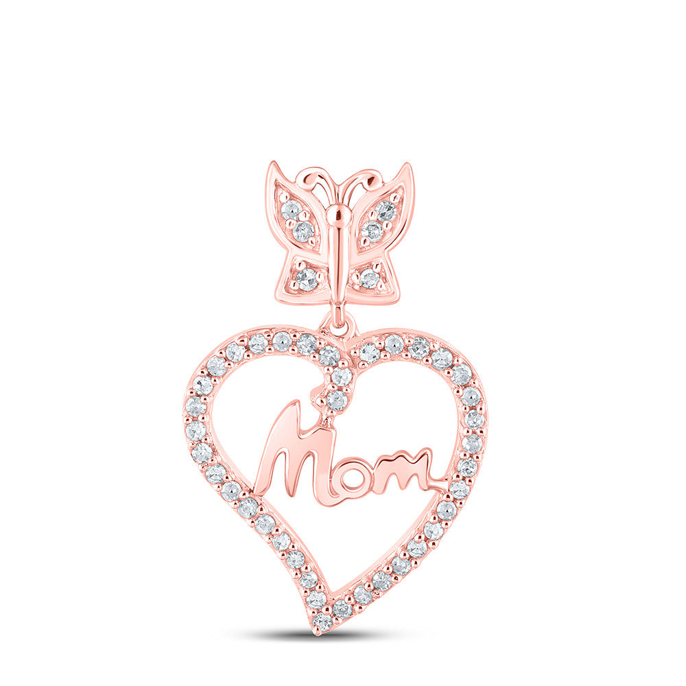 Diamond For Mom Pendant | 10kt Rose Gold Womens Round Diamond Heart Mom Pendant 1/8 Cttw | Splendid Jewellery GND