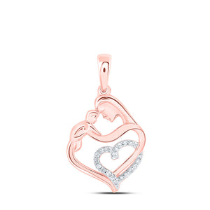 Diamond For Mom Pendant | 10kt Rose Gold Womens Round Diamond Mom Child Heart Pendant 1/12 Cttw | Splendid Jewellery GND