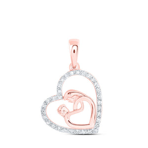 Diamond For Mom Pendant | 10kt Rose Gold Womens Round Diamond Mom Child Heart Pendant 1/6 Cttw | Splendid Jewellery GND