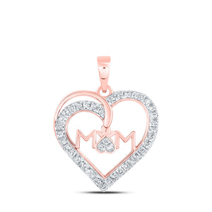 Diamond For Mom Pendant | 10kt Rose Gold Womens Round Diamond Mom Heart Pendant 1/6 Cttw | Splendid Jewellery GND