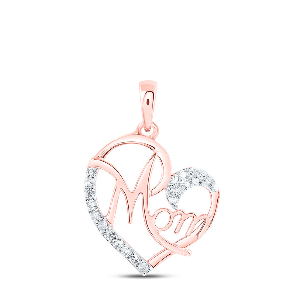 Diamond For Mom Pendant | 10kt Rose Gold Womens Round Diamond Mom Heart Pendant 1/8 Cttw | Splendid Jewellery GND