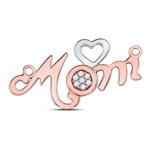 Diamond For Mom Pendant | 10kt Rose Gold Womens Round Diamond Mom Mother Heart Pendant 1/20 Cttw | Splendid Jewellery GND