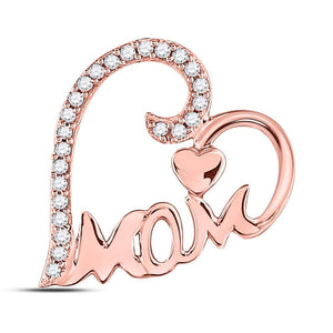 Diamond For Mom Pendant | 10kt Rose Gold Womens Round Diamond Mom Mother Heart Pendant 1/8 Cttw | Splendid Jewellery GND