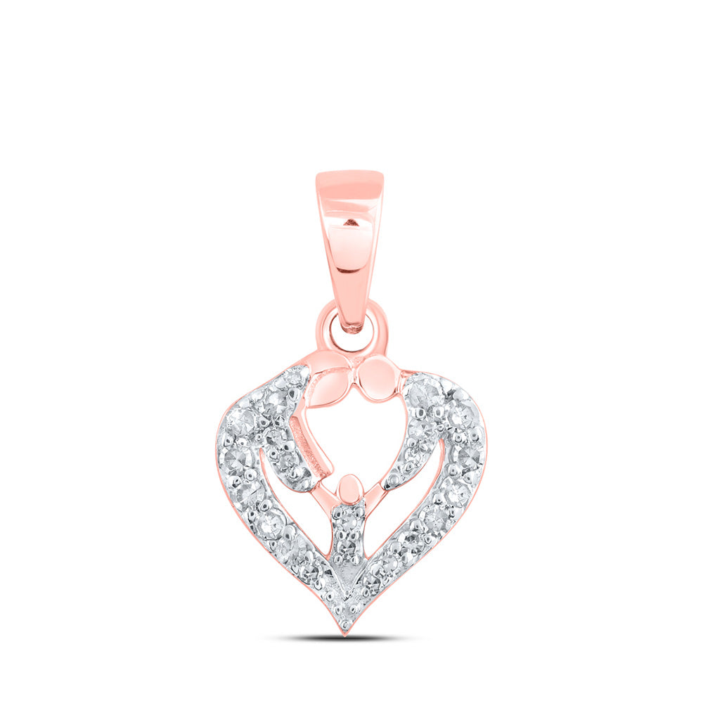 Diamond For Mom Pendant | 10kt Rose Gold Womens Round Diamond Parents Heart Pendant 1/10 Cttw | Splendid Jewellery GND