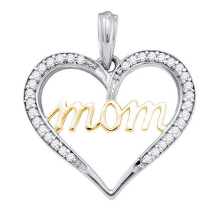 Diamond For Mom Pendant | 10kt Two-tone Gold Womens Round Diamond Heart Mom Mother Pendant 1/8 Cttw | Splendid Jewellery GND