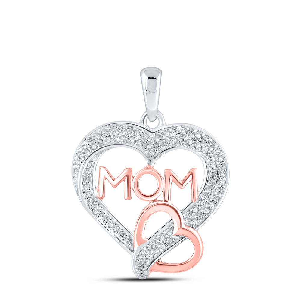 Diamond For Mom Pendant | 10kt Two-tone Gold Womens Round Diamond Mom Heart Pendant 1/4 Cttw | Splendid Jewellery GND