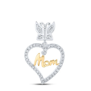 Diamond For Mom Pendant | 10kt Two-tone Gold Womens Round Diamond Mom Heart Pendant 1/8 Cttw | Splendid Jewellery GND