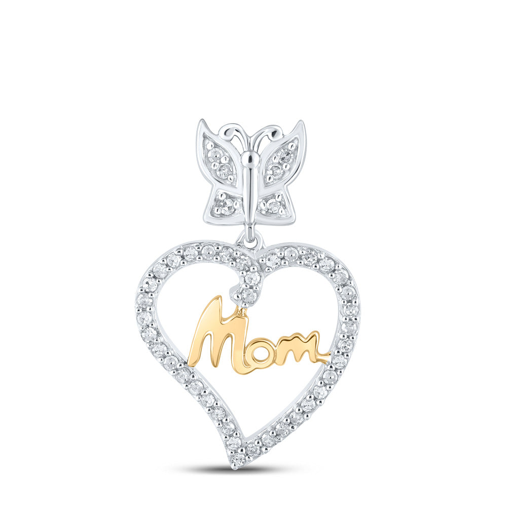 Diamond For Mom Pendant | 10kt Two-tone Gold Womens Round Diamond Mom Heart Pendant 1/8 Cttw | Splendid Jewellery GND