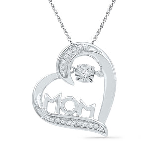 Diamond For Mom Pendant | 10kt White Gold Womens Round Diamond Heart Mom Pendant 1/10 Cttw | Splendid Jewellery GND