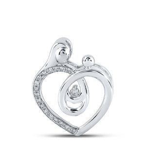 Diamond For Mom Pendant | 10kt White Gold Womens Round Diamond Heart Mom Pendant 1/8 Cttw | Splendid Jewellery GND