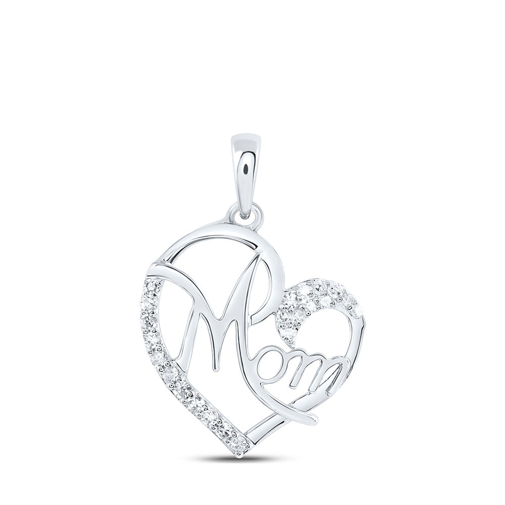 Diamond For Mom Pendant | 10kt White Gold Womens Round Diamond Mom Heart Pendant 1/8 Cttw | Splendid Jewellery GND