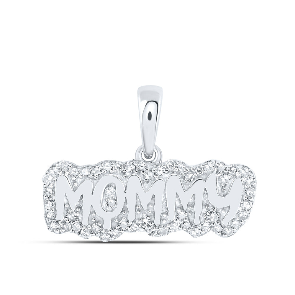 Diamond For Mom Pendant | 10kt White Gold Womens Round Diamond MOMMY Mom Pendant 1/5 Cttw | Splendid Jewellery GND
