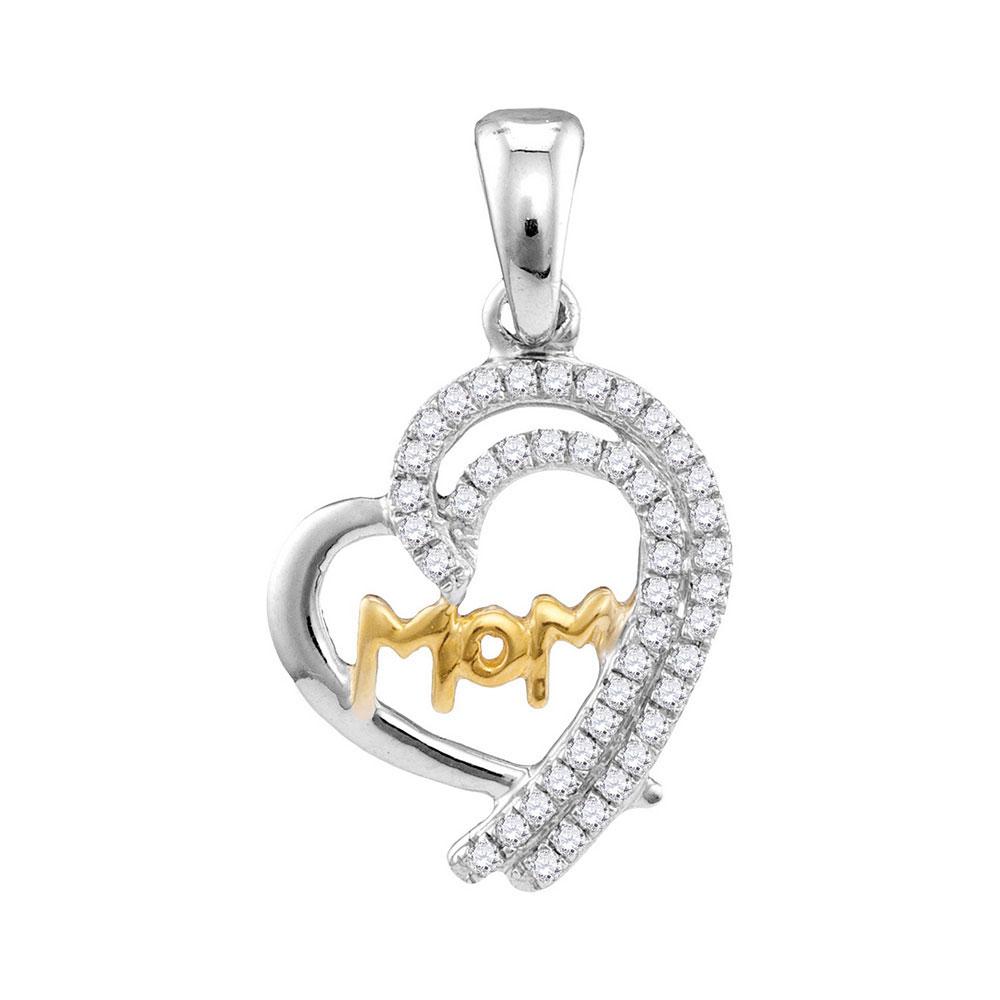 Diamond For Mom Pendant | 10kt White Gold Womens Round Diamond Two-tone Mom Heart Pendant 1/5 Cttw | Splendid Jewellery GND