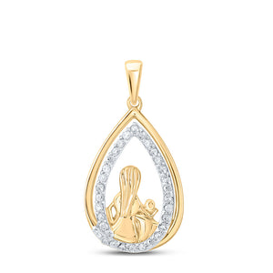Diamond For Mom Pendant | 10kt Yellow Gold Womens Round Diamond Child Mom Pendant 1/5 Cttw | Splendid Jewellery GND
