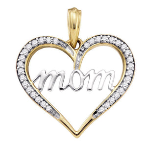 Diamond For Mom Pendant | 10kt Yellow Gold Womens Round Diamond Heart Mom Mother Pendant 1/8 Cttw | Splendid Jewellery GND