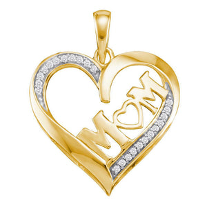 Diamond For Mom Pendant | 10kt Yellow Gold Womens Round Diamond Heart Mom Pendant 1/12 Cttw | Splendid Jewellery GND