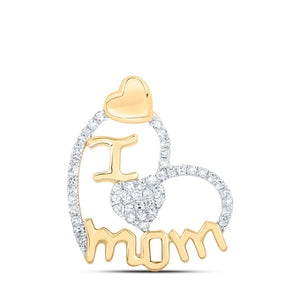 Diamond For Mom Pendant | 10kt Yellow Gold Womens Round Diamond I Heart Mom Pendant 1/4 Cttw | Splendid Jewellery GND