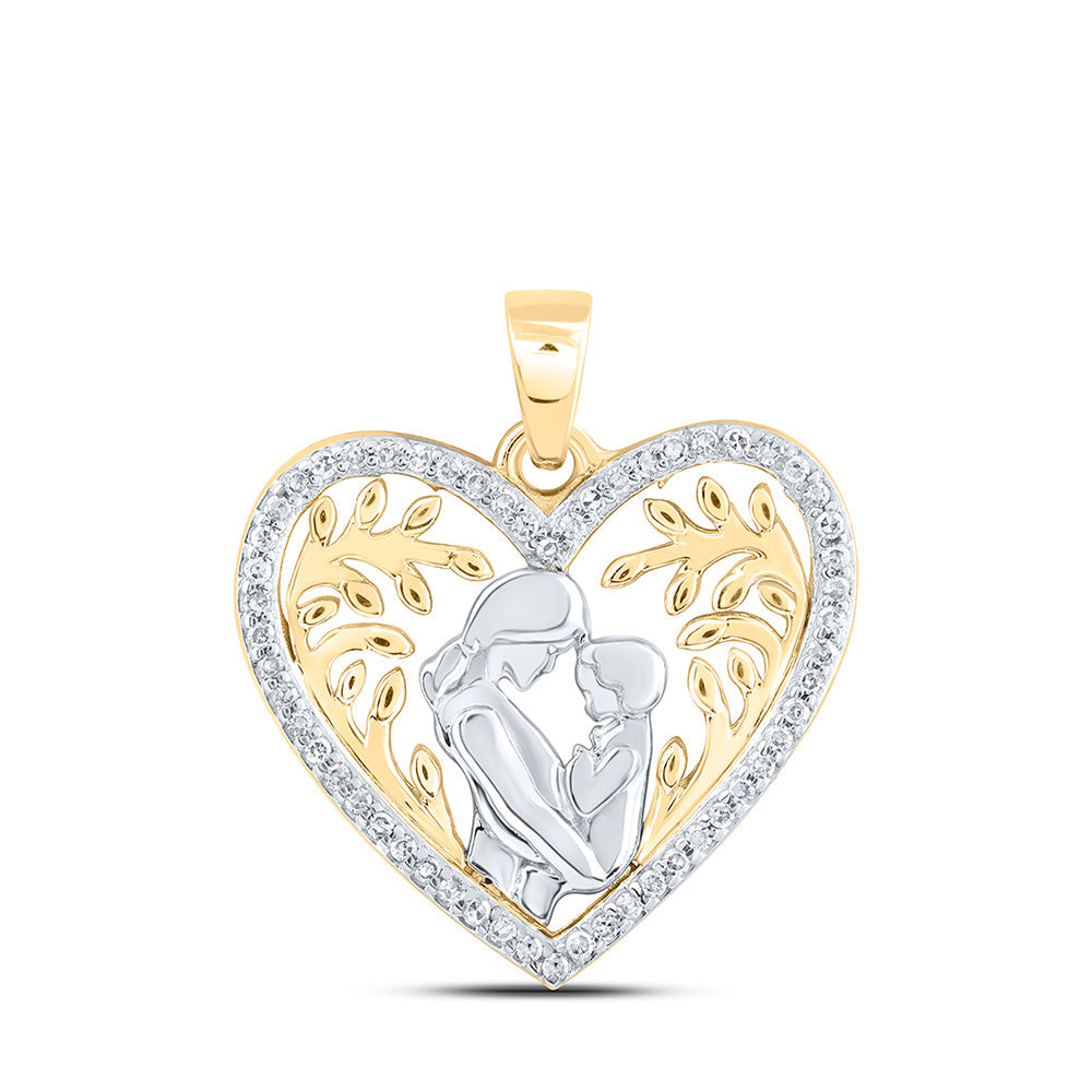 Diamond For Mom Pendant | 10kt Yellow Gold Womens Round Diamond Mom Child Heart Pendant 1/10 Cttw | Splendid Jewellery GND