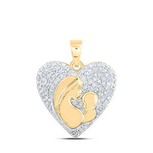 Diamond For Mom Pendant | 10kt Yellow Gold Womens Round Diamond Mom Child Heart Pendant 1/5 Cttw | Splendid Jewellery GND