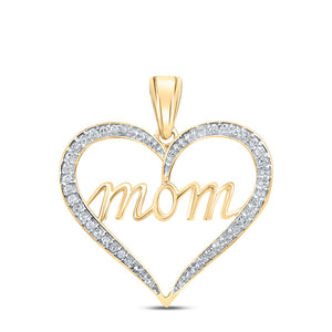 Diamond For Mom Pendant | 10kt Yellow Gold Womens Round Diamond Mom Heart Pendant 1/10 Cttw | Splendid Jewellery GND