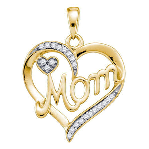 Diamond For Mom Pendant | 10kt Yellow Gold Womens Round Diamond Mom Mother Heart Pendant 1/10 Cttw | Splendid Jewellery GND