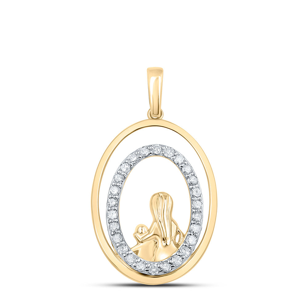 Diamond For Mom Pendant | 10kt Yellow Gold Womens Round Diamond Oval Child Mom Pendant 1/5 Cttw | Splendid Jewellery GND