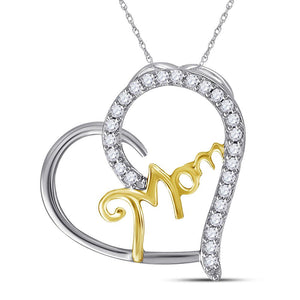 Diamond For Mom Pendant | Sterling Silver Two-tone Womens Round Diamond Mom Heart Pendant 1/10 Cttw | Splendid Jewellery GND