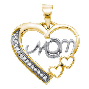 Diamond For Mom Pendant | Sterling Silver White Diamond Mom Mothers Womens Heart Yellow-tone Pendant 1/20 Cttw | Splendid Jewellery GND