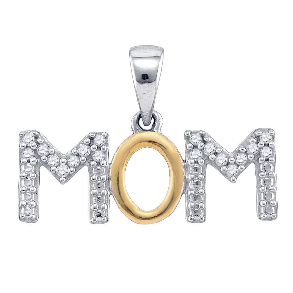 Diamond For Mom Pendant | Sterling Silver White Diamond Mother Mom 2-tone Charm Pendant 1/10 Cttw | Splendid Jewellery GND