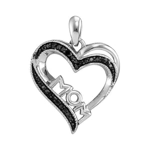 Diamond For Mom Pendant | Sterling Silver Womens Round Black Color Enhanced Diamond Mom Mother Heart Pendant 1/10 Cttw | Splendid Jewellery GND