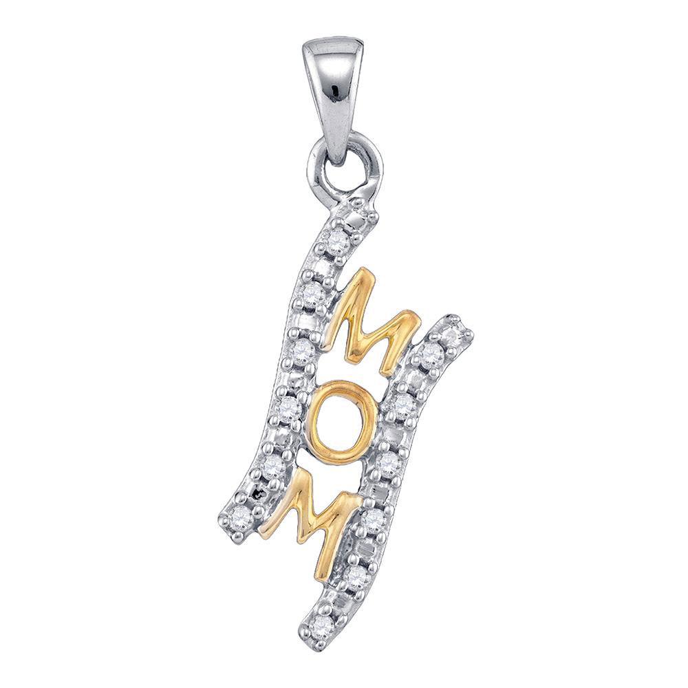 Diamond For Mom Pendant | Sterling Silver Womens Round Diamond 2-tone Mom Mother Pendant 1/10 Cttw | Splendid Jewellery GND