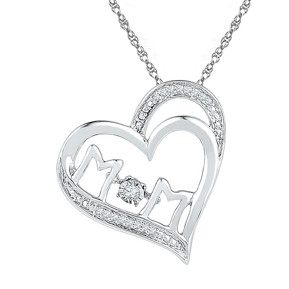 Diamond For Mom Pendant | Sterling Silver Womens Round Diamond Heart Mom Mother Pendant 1/20 Cttw | Splendid Jewellery GND